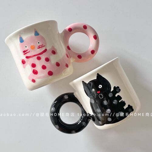 ins可爱手绘猫咪马克杯情侣杯子