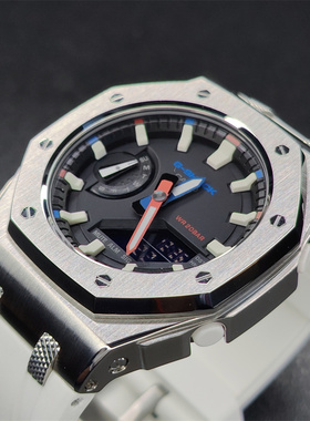 适用于卡西欧正品GMAS2100新离岸滚花饰珠精钢壳优质短款氟胶表带