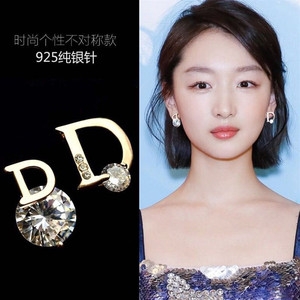 D字耳环日韩气质网红不对称耳钉极简风女2020热卖爆款微镶耳饰品