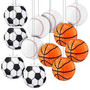 橱窗餐厅酒吧儿童生日节日派对布置立体足球棒球篮球橄榄球纸灯笼