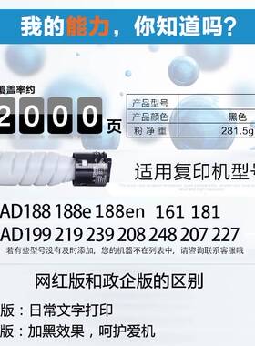 全圣适用震旦181粉盒AD188e208248268墨粉AD199219239207227碳粉A