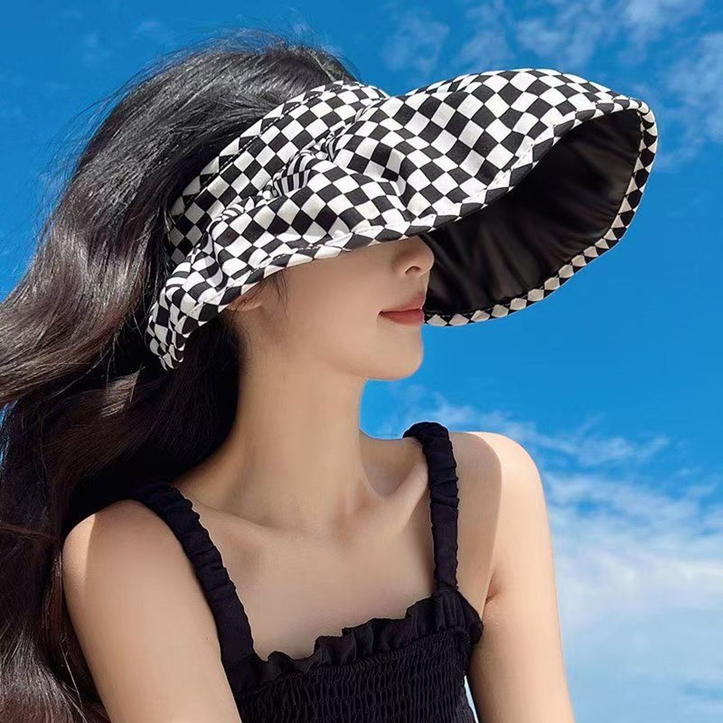 可折叠发箍式空顶遮阳防晒帽女夏季海边防紫外线大帽檐骑车贝壳帽