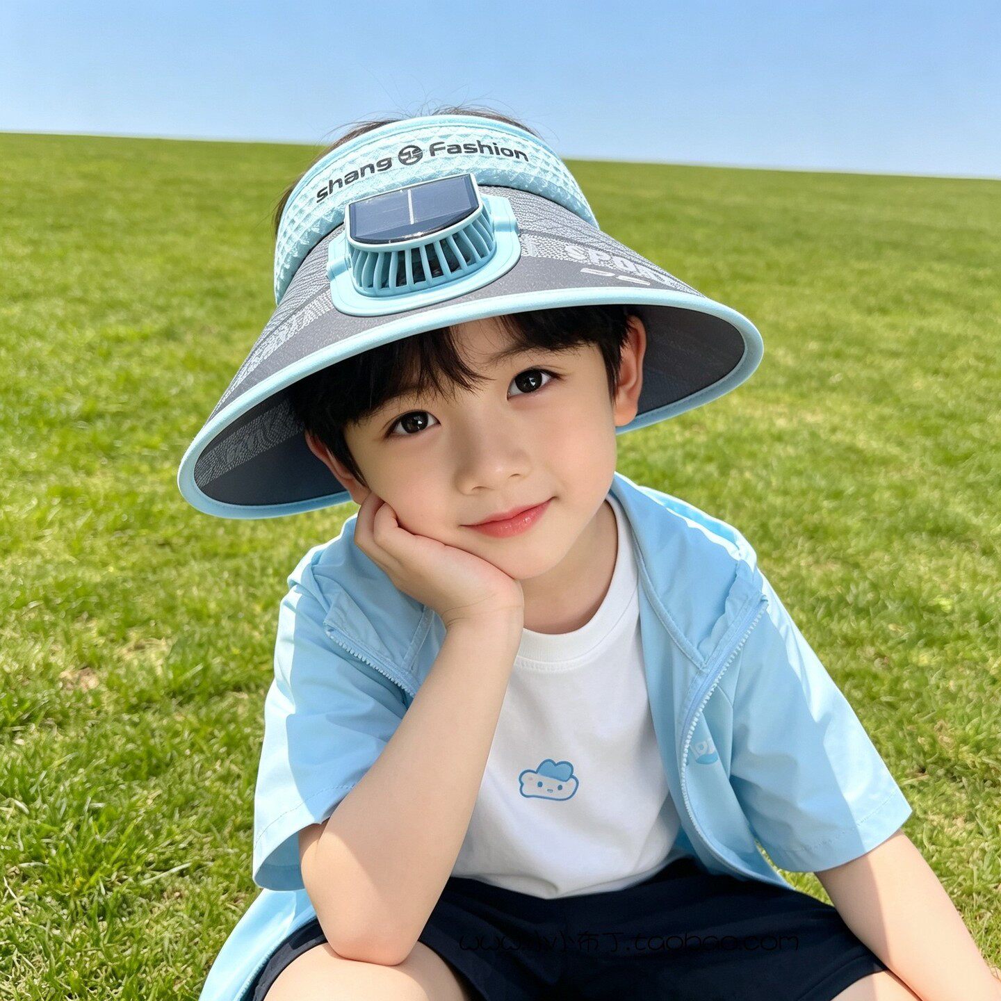 儿童帽子夏季太阳能风扇帽男女户外防晒遮阳帽中大童初中生空顶帽