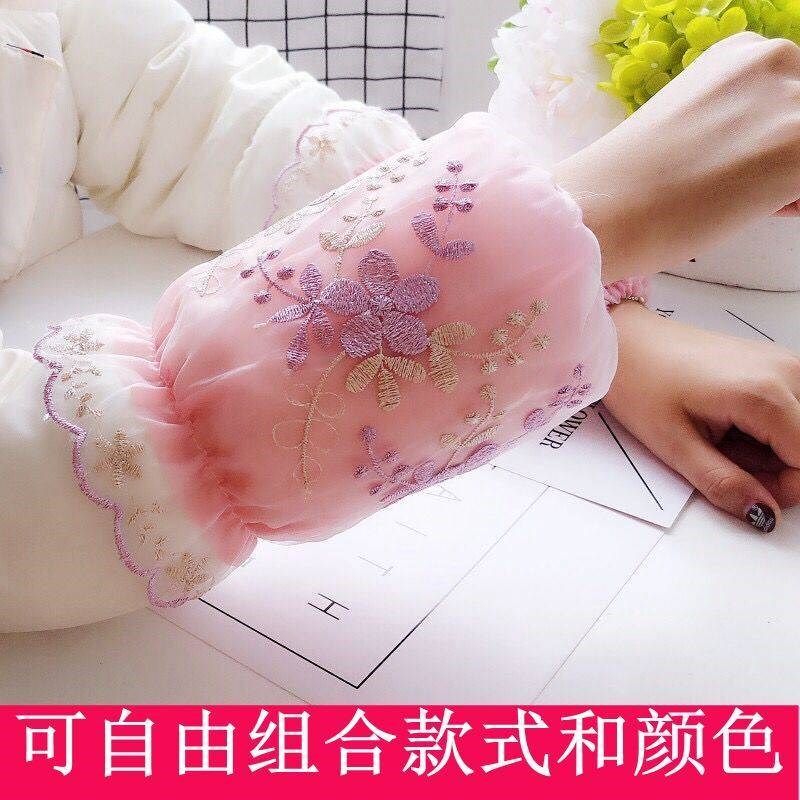 韩版双层绣花蕾丝袖套女学生防污短款可爱护袖筒头秋冬羽绒服耐脏