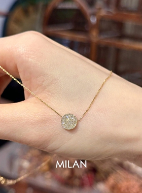 S925纯银满钻小圆盘吊坠项链女