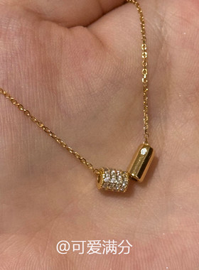 S925纯银金色双管闪钻项链女