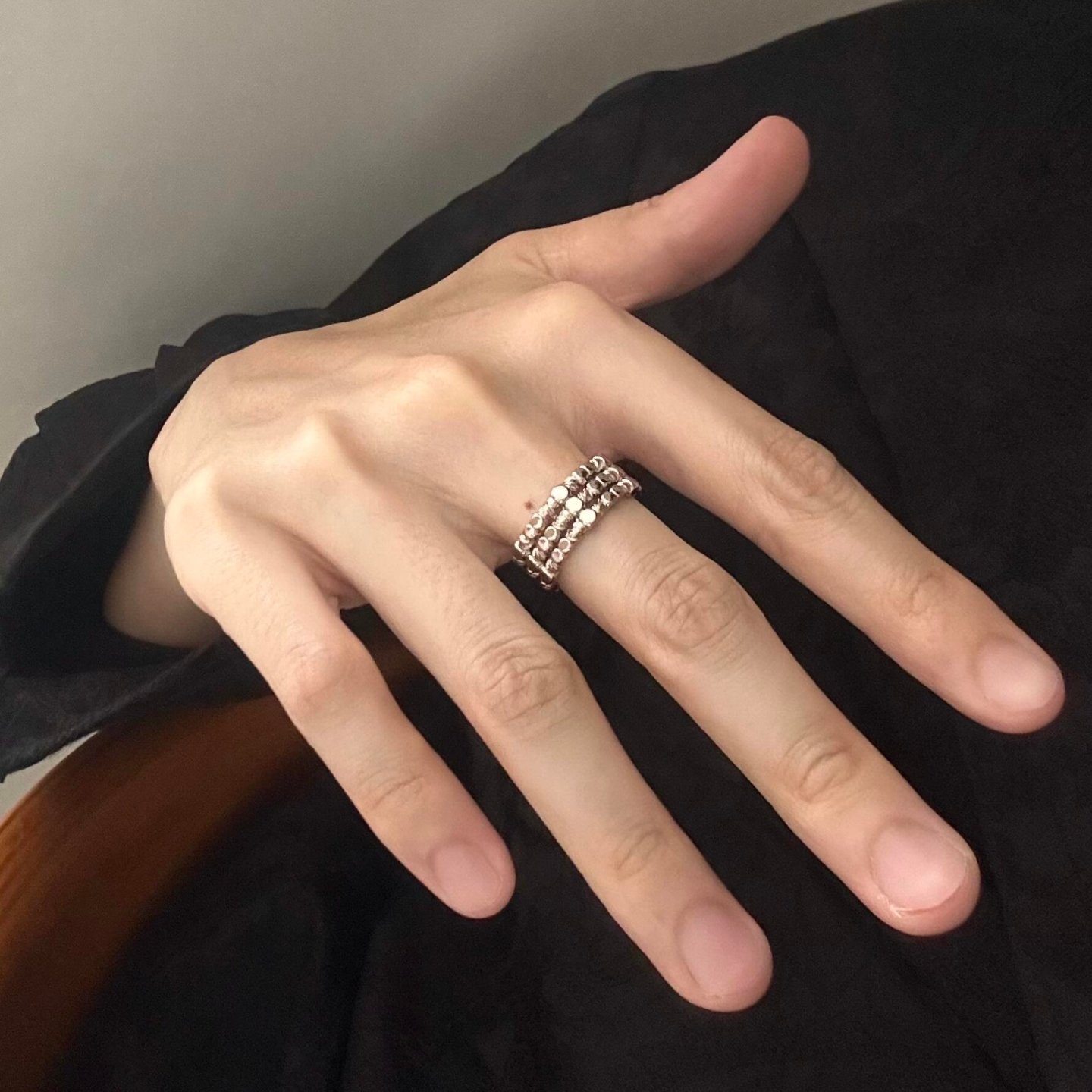 S925纯银复古多层咖啡金戒指女2026新款轻奢高级感小众设计食指戒