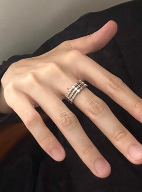 复古多层咖啡金戒指女