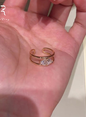 S925纯银金色马眼钻戒指女