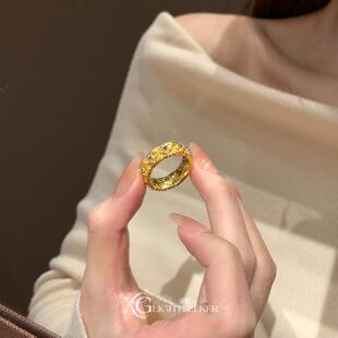 S925纯银重工金色蓝钻戒指女2026新爆款高级感食指戒小众设计指环