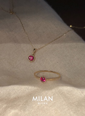 S925纯银mini红宝石金色极细戒指