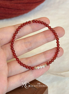 S925纯银红色玛瑙施家珍珠手链女