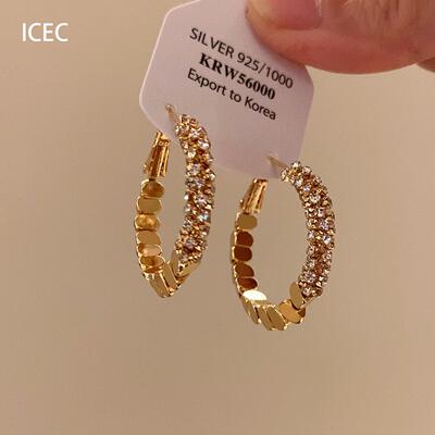 S925纯银金色碎银子圆圈耳扣女