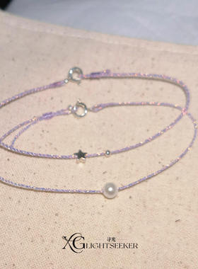 S925纯银五角星紫色编绳手链女