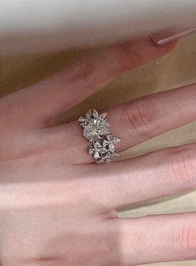 清冷感爆闪蝴蝶椭圆闪钻戒指女