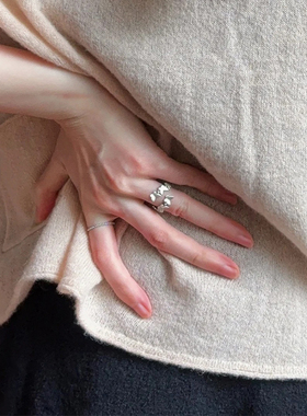 银色磨砂蝴蝶戒指女小众设计