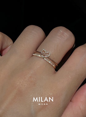 S925纯银闪钻爱心金色戒指女