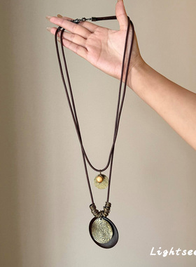 波西米亚风禅意圆牌长款项链女