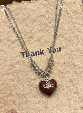 S925纯银爱心吊坠串珠项链女