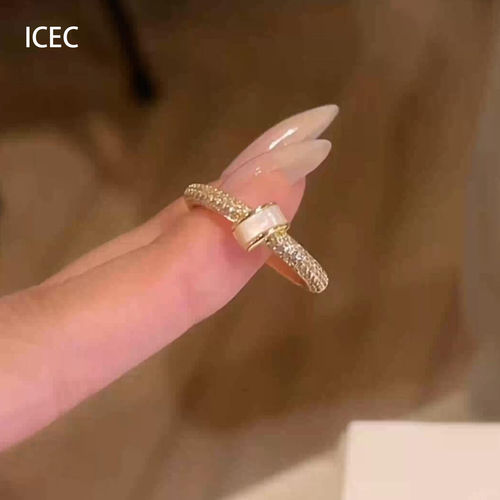 闪钻金色贝母素圈戒指女
