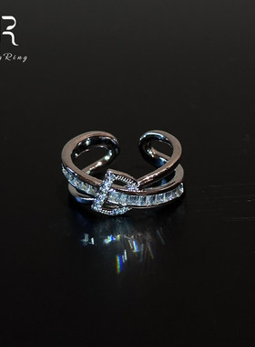 S925纯银色复古爆闪交叉戒指女