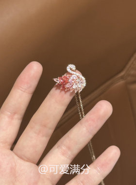 S925纯银粉色天鹅项链女