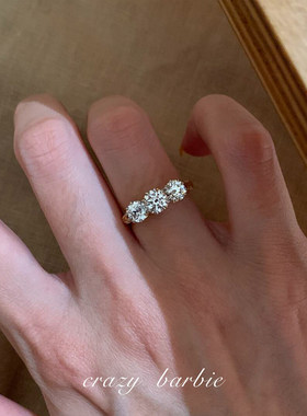 S925纯银中古风三钻戒指女