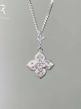 S925纯银拉丝四叶花项链女