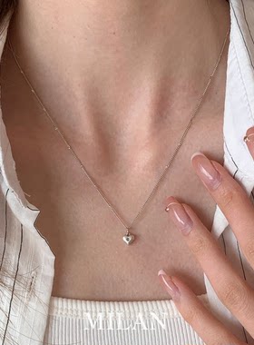 银色mini爱心点钻项链女