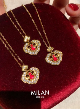 S925纯银红色葫芦如意祥云锁项链