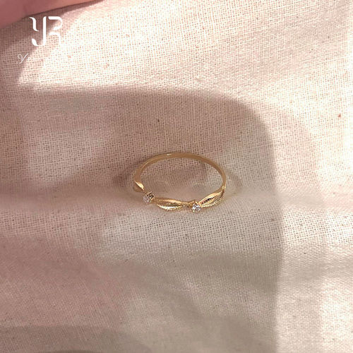 S925纯银金色闪钻波浪戒指女