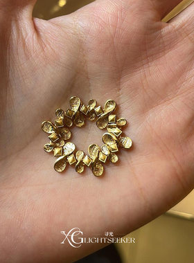 S925纯银金色花朵戒指女