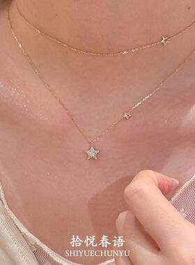 S925纯银金色星星叠戴项链女