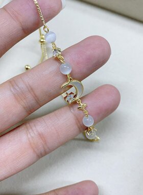 S925纯银猫眼石星月手链女