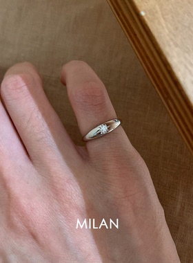 S925纯银八芒星亮面戒指女