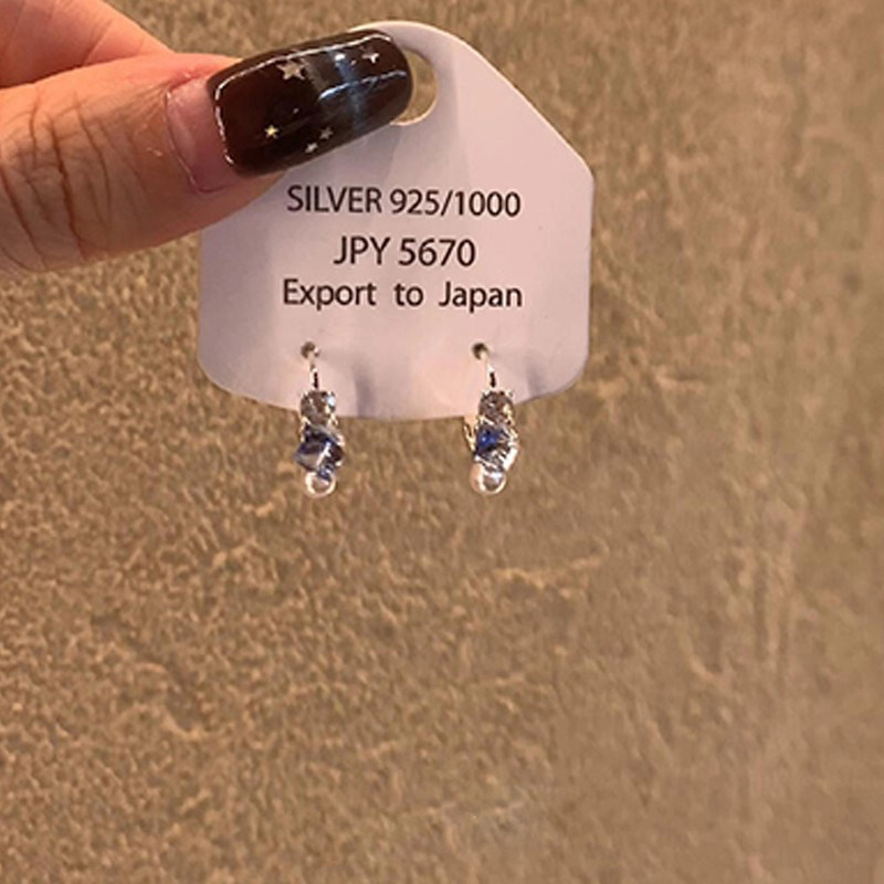 S925纯银超闪蓝色方糖施家珍珠耳扣耳环女士高级感耳钉清冷感耳饰