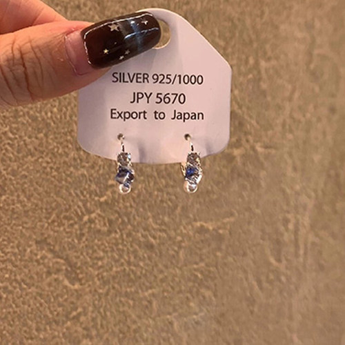 超闪蓝色方糖施家珍珠耳扣女