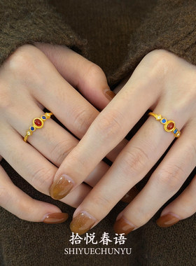 丹宸霁色~复古红色鸽子蛋戒指女