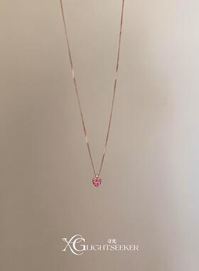 S925纯银粉色爱心项链女