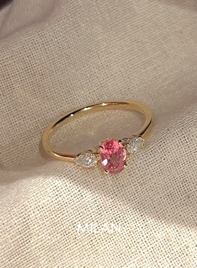 S925纯银粉钻金色细圈戒指女