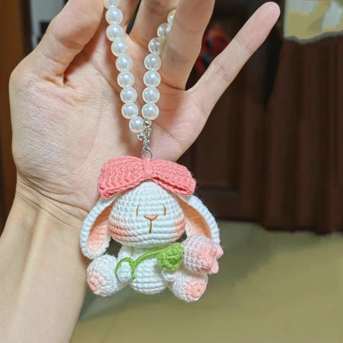 手工编织diy祖母格郁金香大耳兔成品玩偶挂件毛线钩织钥匙扣礼物