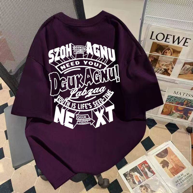 100%纯棉T恤男女上衣嘻哈港风潮牌网红休闲高街高中生炸街情侣装