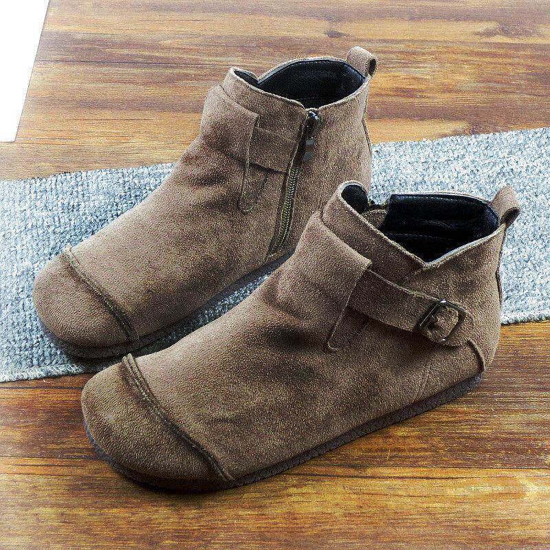 复古女鞋秋冬新款森系文艺范手工软底高帮豆豆鞋及踝短靴百搭裸靴