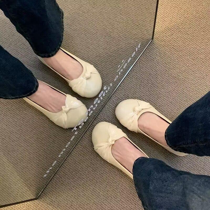 春季新款蕾丝豆豆鞋浅口一脚蹬圆头平底配裙子晚晚风伴娘温柔单鞋