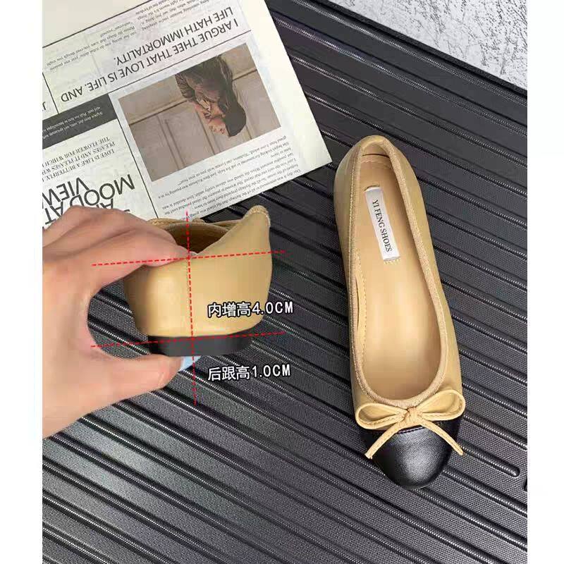 版~蝴蝶结圆头浅口单鞋女小香经典拼色平底玛丽珍鞋瓢鞋