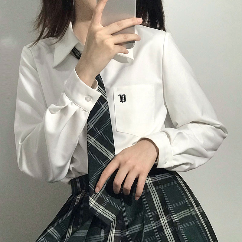 【鱼丸与面】原创正统jk制服长袖刺绣白衬衫秋冬基础女款学生衬衣