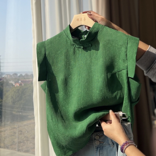 复古绿显白百搭上衣 樱美嘉桑蚕丝真丝香云纱花萝小飞袖 DY1640