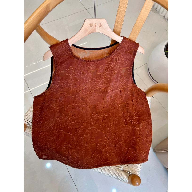 清仓棕DY2826樱美嘉100桑蚕丝真丝香云纱背心无袖马甲百搭