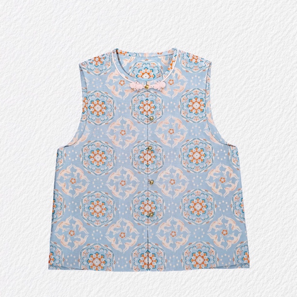 DY2937钱小萍带钢印100桑蚕丝新中式马甲国风宋锦上衣【宝花奔鹿