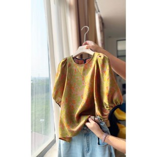 DY2561樱美嘉100桑蚕丝真丝香云纱减龄复古高级感灯笼袖 显瘦